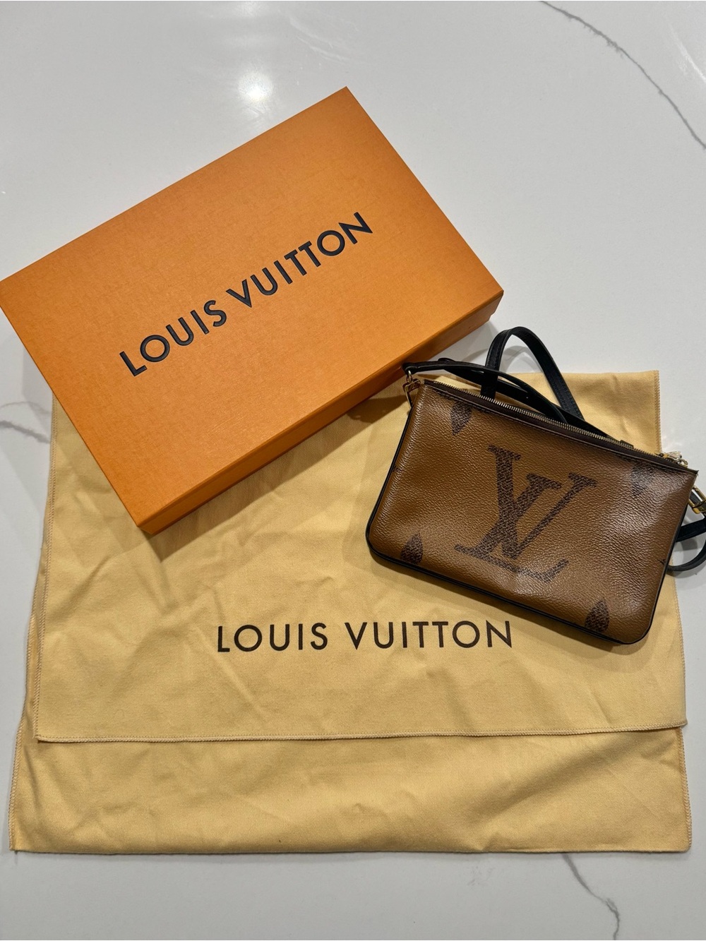 Louis Vuitton Double Zip Pochette Reverse Monogram Giant Crossbody Box Dust Bag - Picture 8 of 16